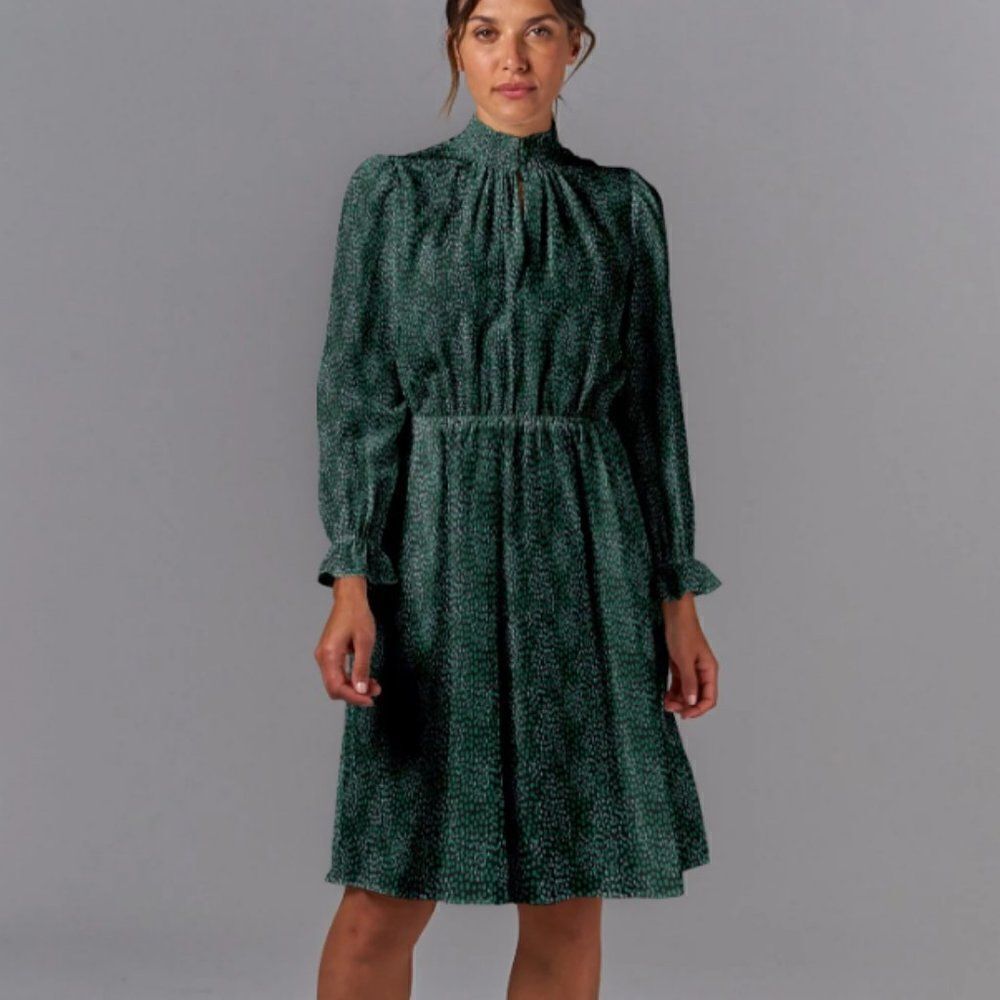 Tucker Stella Dress Emerald Spots in Silk stretch Charmeuse